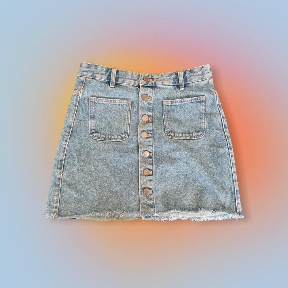 ZARA Women's Size Small Light Wash Button Front A-Line High Rise Denim Skirt S